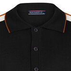 Tricot Raglan Polo Shirt // Black + Ecru + Orange (L)