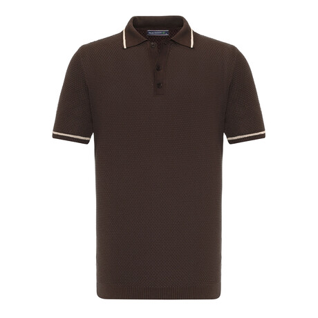 Tricot Tipped Rib Knit Polo Shirt // Brown (S)