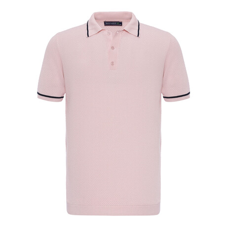 Tricot Tipped Rib Knit Polo Shirt // Pink (XS)