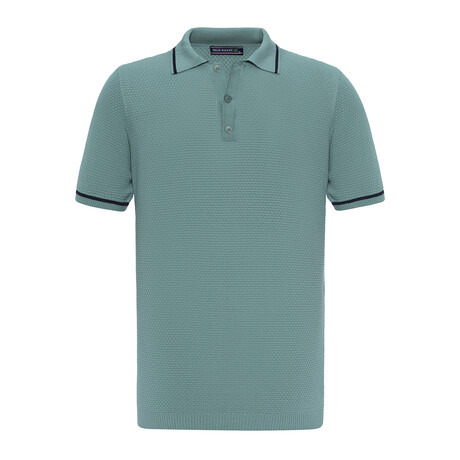 Tricot Tipped Rib Knit Polo Shirt // Teal (S)