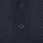 Tricot Tipped Rib Knit Polo Shirt // Navy Blue (XL)