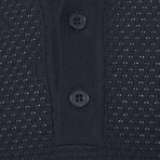 Tricot Tipped Rib Knit Polo Shirt // Navy Blue (S)