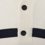 Tricot Striped Polo Shirt // Ecru + Navy Blue (M)