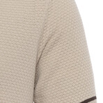 Tricot Tipped Rib Knit Polo Shirt // Beige (L)