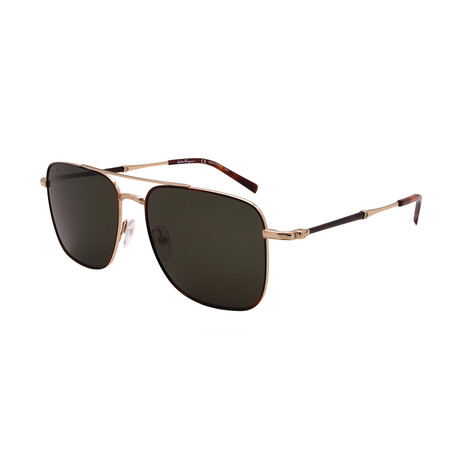 Ferragamo Mens SF266S 723 Pilot Sunglasses // Gold Tortoise + Green