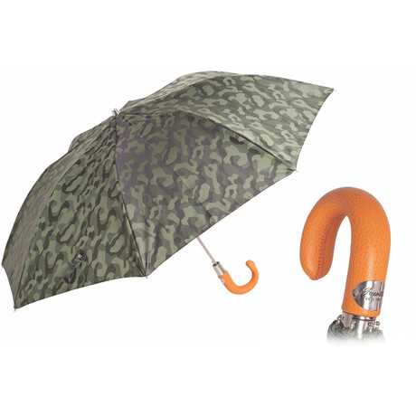 Orange Leather Handle Camo Umbrella // Green Camo
