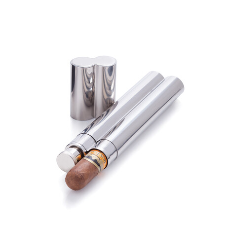 Cigar Holder with 2 oz Flask // Silver