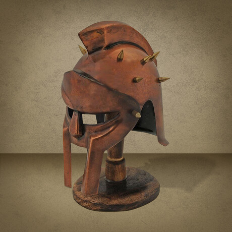 Copper Gladiator Helmet + Wooden Stand