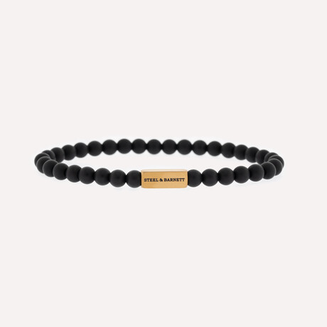 Natural Ned Round Onyx Gemstone Bracelet // Black + Gold (S)