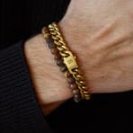 Natural Ned Round Tiger Eye Gemstone Bracelet // Gold (M)