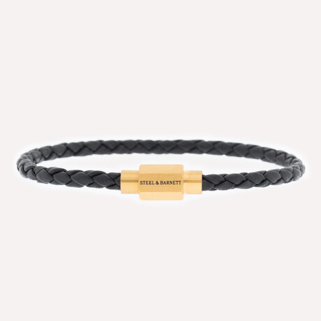 Luke Landon Nappa Leather Bracelet // Black + Gold (S)