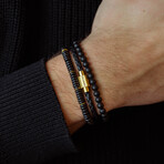 Natural Ned Round Onyx Gemstone Bracelet // Black + Gold (M)