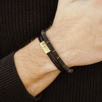 Two Tone Disc Onyx Gemstone Bracelet // Black + Gold (M)