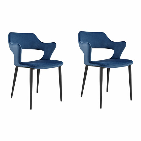 Vidar Side Chair in Blue Velvet with Black Steel Legs // Set of 2