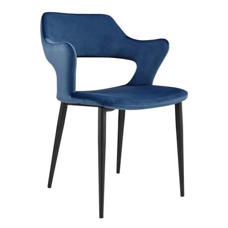 Vidar Side Chair in Blue Velvet with Black Steel Legs // Set of 1