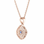 18K Rose Gold Blue Sapphire Pendant Necklace // 18" // New