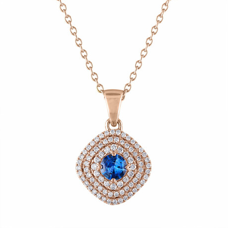 18K Rose Gold Blue Sapphire Pendant Necklace // 18" // New