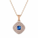 18K Rose Gold Blue Sapphire Pendant Necklace // 18" // New