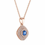 18K Rose Gold Blue Sapphire Pendant Necklace // 18" // New