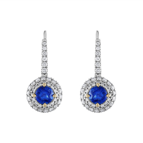 18K White Gold Diamond + Sapphire Earrings // New