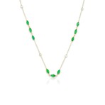 18K Yellow Gold Emeralds + Diamond Necklace // 18" // New