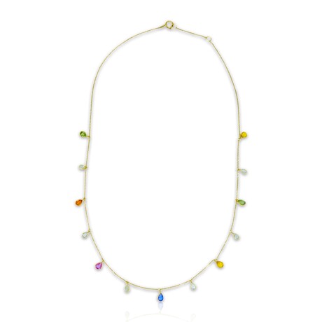 18K Yellow Gold Multicolor Sapphires + Diamond Necklace // 18" // New