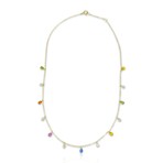 18K Yellow Gold Multicolor Sapphires + Diamond Necklace // 18" // New