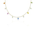 18K Yellow Gold Multicolor Sapphires + Diamond Necklace // 18" // New