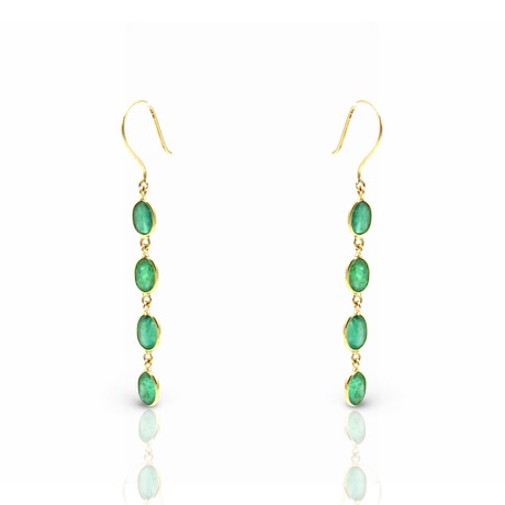 18K Yellow Gold Emerald Drop Earrings // New