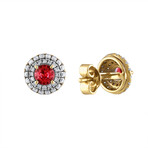 18K Yellow GOld Diamond + Ruby Earrings // New