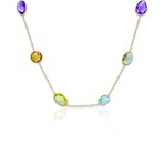 18K Yellow Gold Multicolor Quartz Necklace // 29" // New