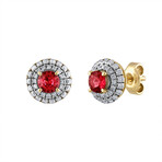 18K Yellow GOld Diamond + Ruby Earrings // New