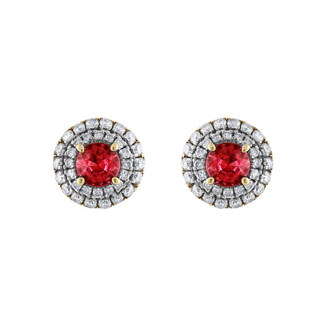 18K Yellow GOld Diamond + Ruby Earrings // New