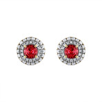 18K Yellow GOld Diamond + Ruby Earrings // New