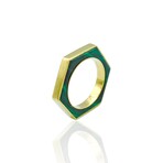 18K Yellow Gold Hexagon Malachite Ring + Necklace // Ring Size: 5.75 // 16" // New