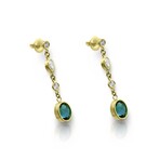 18K Yellow Gold Green Tourmaline + Diamond Drop Earrings // Pre-Owned