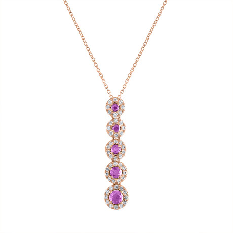 18K Rose Gold Diamond + Pink Sapphire Necklace // 18" // New