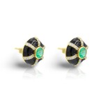 18K Yellow Gold Enamel + Emerald + Diamond Earrings // New