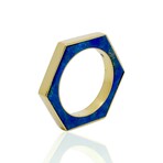 18K Yellow Gold Hexagon Lapis Ring + Necklace // Ring Size: 5.75 // 16" // New