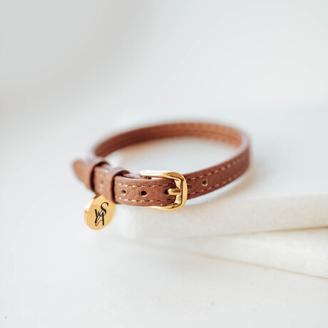 Grace Leather Bracelet // Brown + Gold