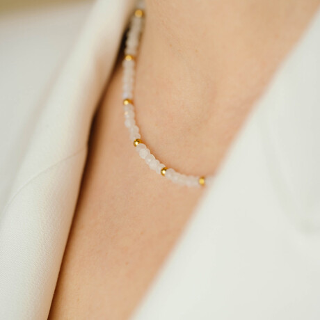 Céline Beaded Necklace // Moonstone + Gold