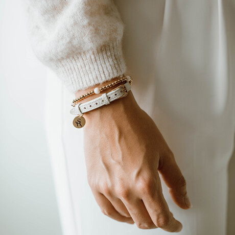 Grace Leather Bracelet // Beige + Gold