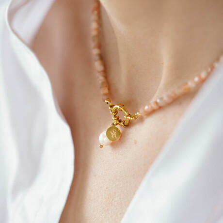 Isolde Beaded Necklace // Sunstone + Gold