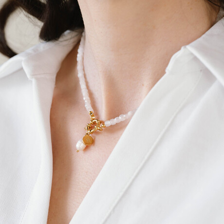 Isolde Beaded Necklace // Moonstone + Gold