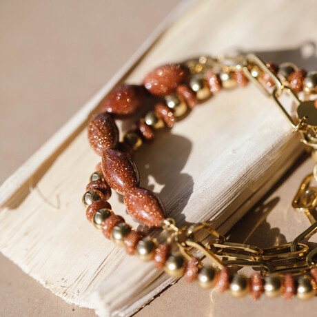 Lily Chain Gemstone Bracelet // Goldstone + Gold