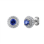 18K White Gold Diamond Blue Sapphire Earrings // New