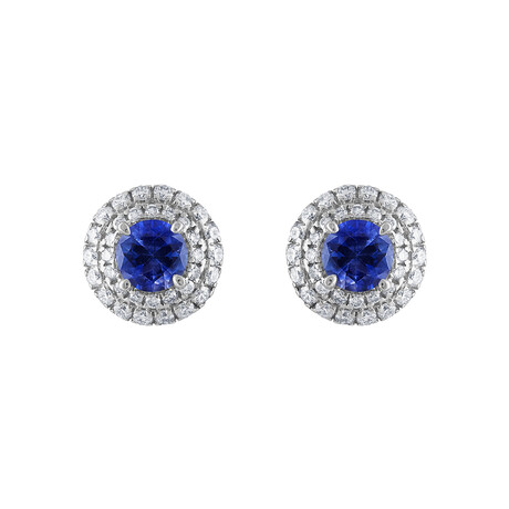 18K White Gold Diamond Blue Sapphire Earrings // New