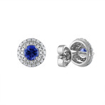 18K White Gold Diamond Blue Sapphire Earrings // New