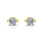 14K Yellow Gold Princess Cut Earth-Mined Diamond Stud Earrings // New