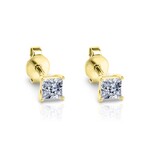 14K Yellow Gold Princess Cut Earth-Mined Diamond Stud Earrings // New